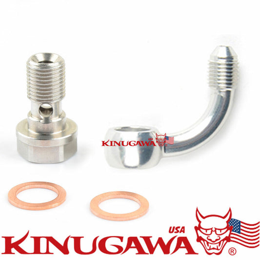 3AN Aluminum 7075 90 Deg Banjo Adapter To M10x1.0 Stainless Steel Banjo Bolt