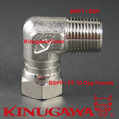 Forged Adapter Fitting Steel 90 Deg 1/4 BSPT BSP to 1/4 BSPP 30 Deg Female C18-8