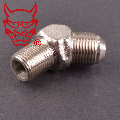 Adapter 45 degree 3/8” PT to -8AN Male to Male Fitting